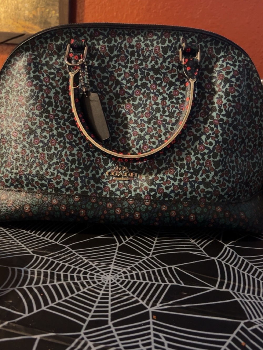 Coach Floral Dome Satchel in Blue and Pink